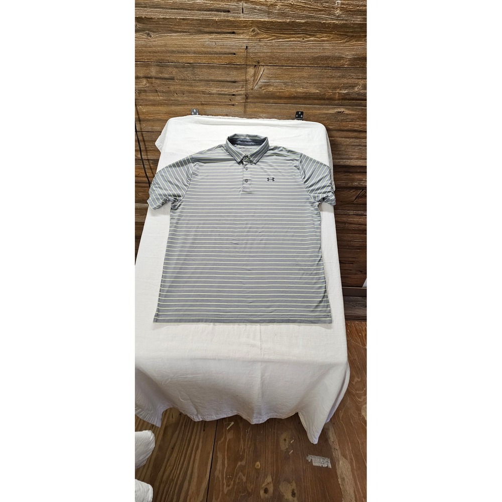 Under Armour Playoff Polo Mens‎ XXL Grey Lime Green Striped HeatGear Golf Shirt